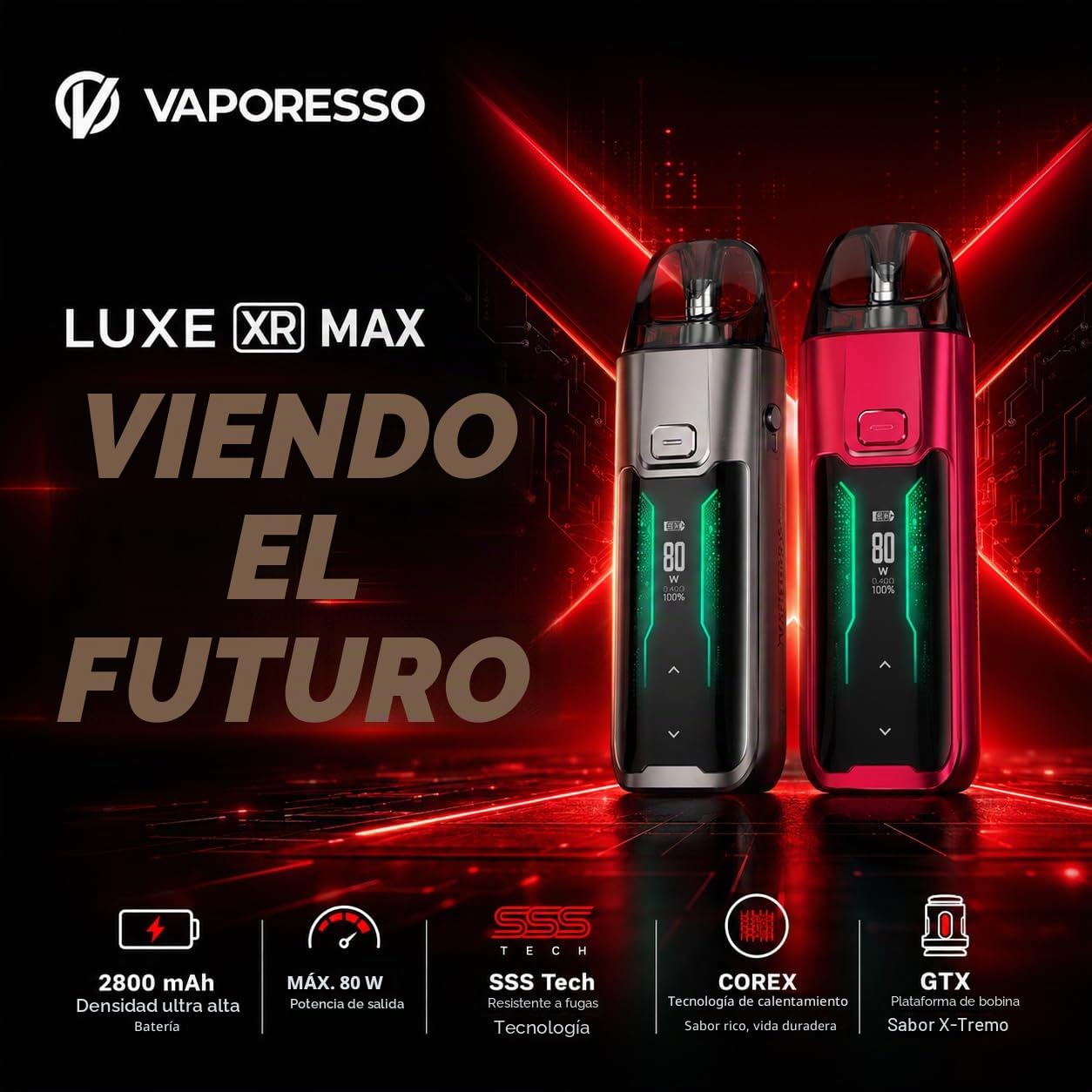 Vaporesso LUXE XR Max Kit Vape 80W 2800mAh Batería 5ml fit LUXE X/XR Pod MTL to DTL Vaping E Cigarette Vaporizador Sin Nicotina ((DTL single Pod) Negro)