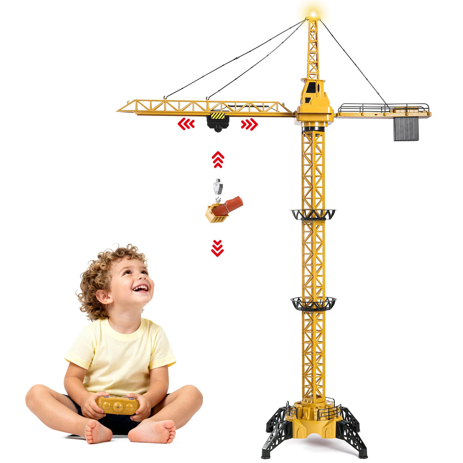 Mini Tudou 128 cm Télécommandée Haute Grue à Tour,2,4 Hz 6 Canaux de Contrôle Radio Construction Jouet RC Grue 680 Degrés de Rotation Ascenseur Modèle pour Les Enfants Garçon