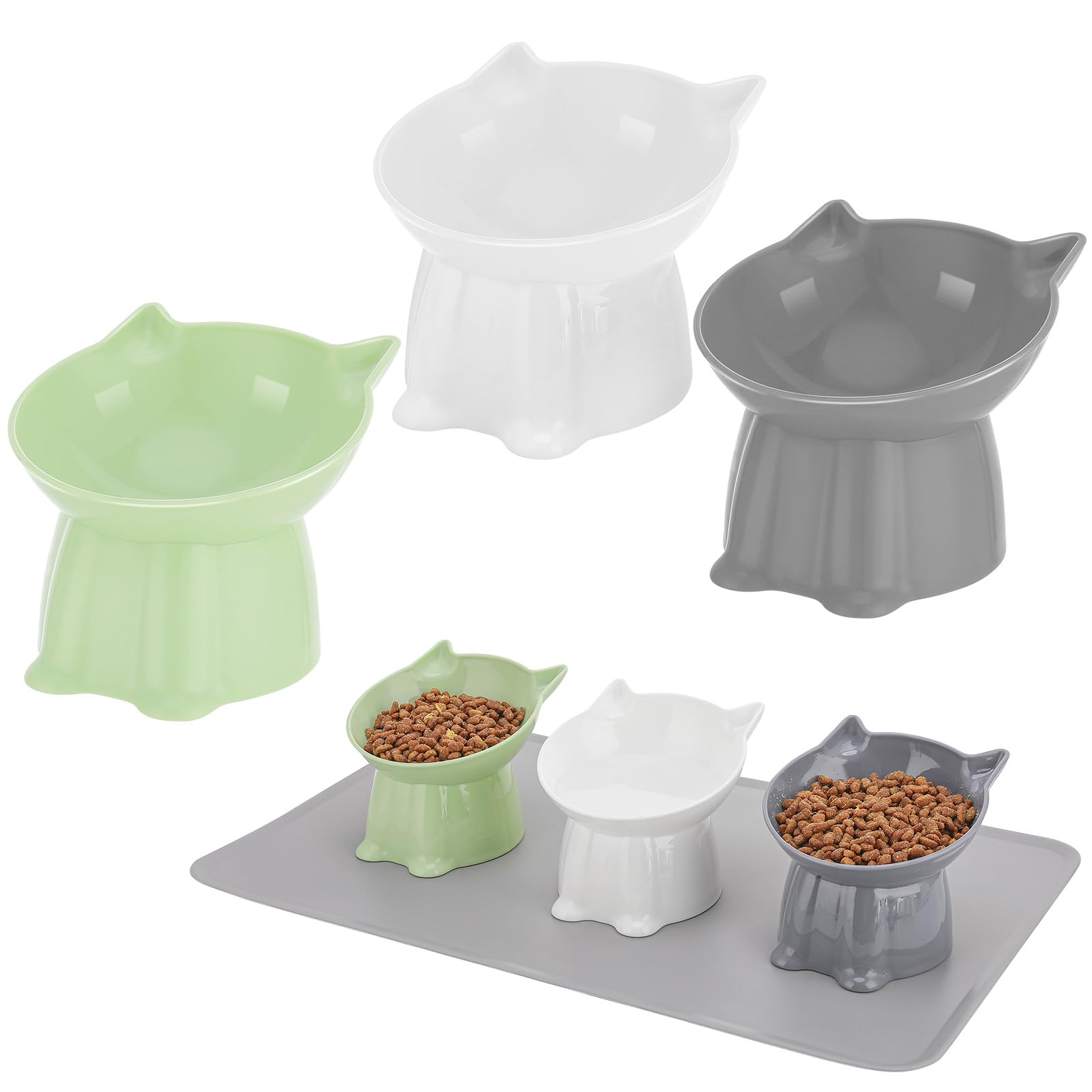 3 Pcs Elevated Cat Bowls 15°Raised Cat Food Bowl with Silicone Mat Whisker Friendly Anti Vomiting Cats Dishes Pet Food and Water Bowls for Indoor Cats Kittens Classic 3 Colors