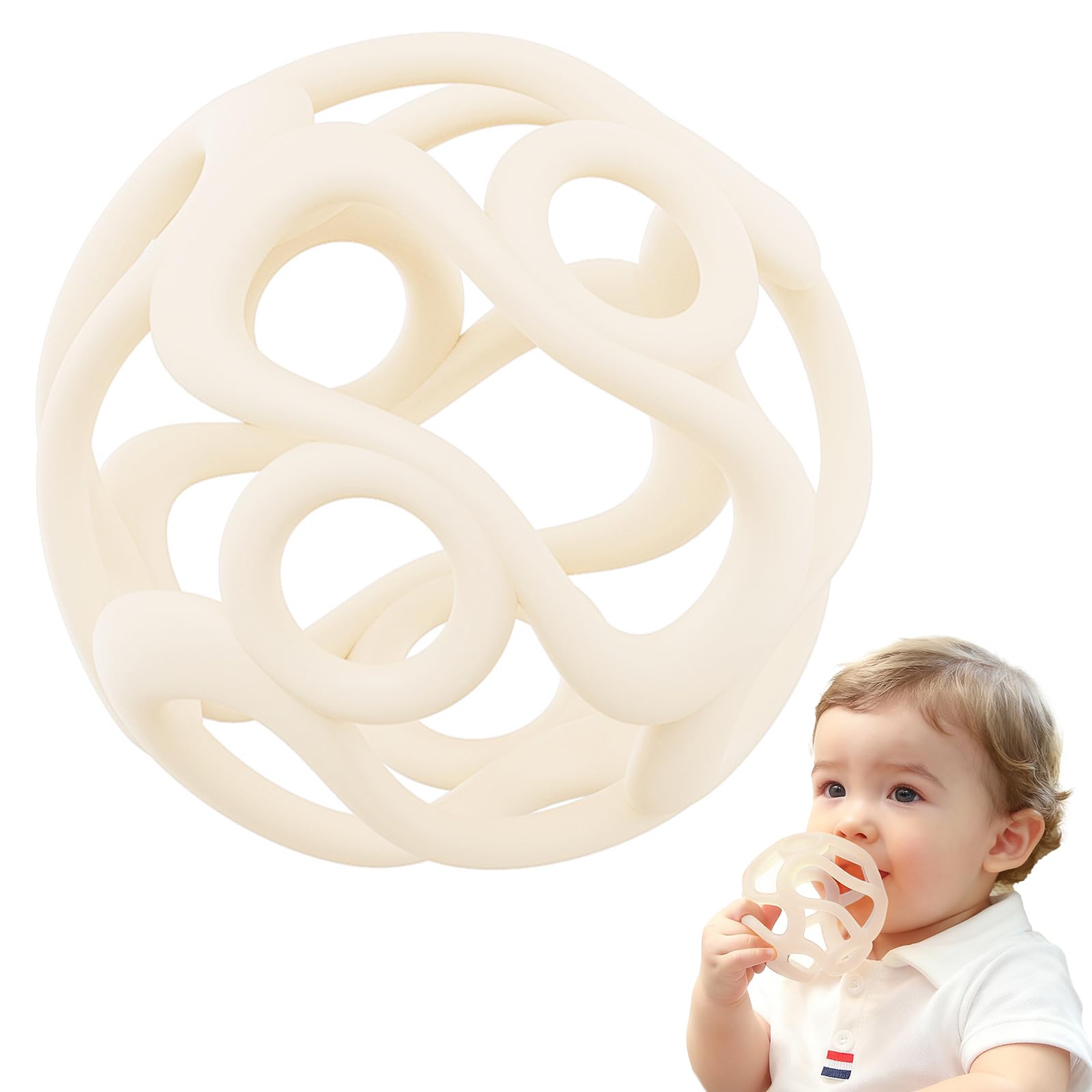 Uncle yang Baby Greifball aus Silikon, Flexibler Beißring und Greifling ab 0 Monaten, BPA-freies Zahnungsspielzeug – Unendliches Design in Rosa oder Weiß (Weiß)