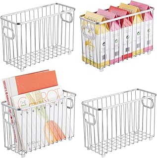 mDesign panier de rangement en métal (lot de 4) – boîte en métal flexible pour la cuisine, le garde-manger, etc. – panier en métal compact multi-usage avec poignées – argenté