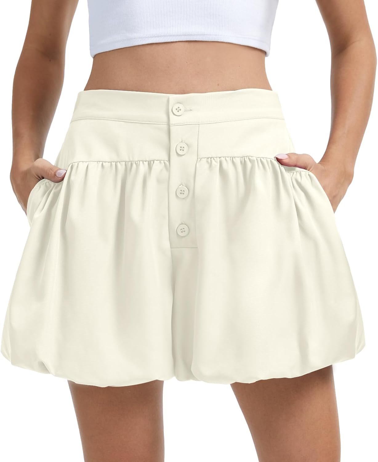 Bubble Shorts for Women Casual Boho Skorts High Waist Puffy Hem Mini Skirts - Image 2