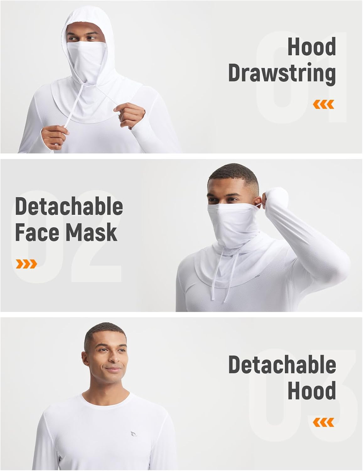 baleaf Men's Sun Hoodies UPF 50+ Separate Hood with Face Mask Long Sleeve Fishing Shirts UV Protection Rash Guard