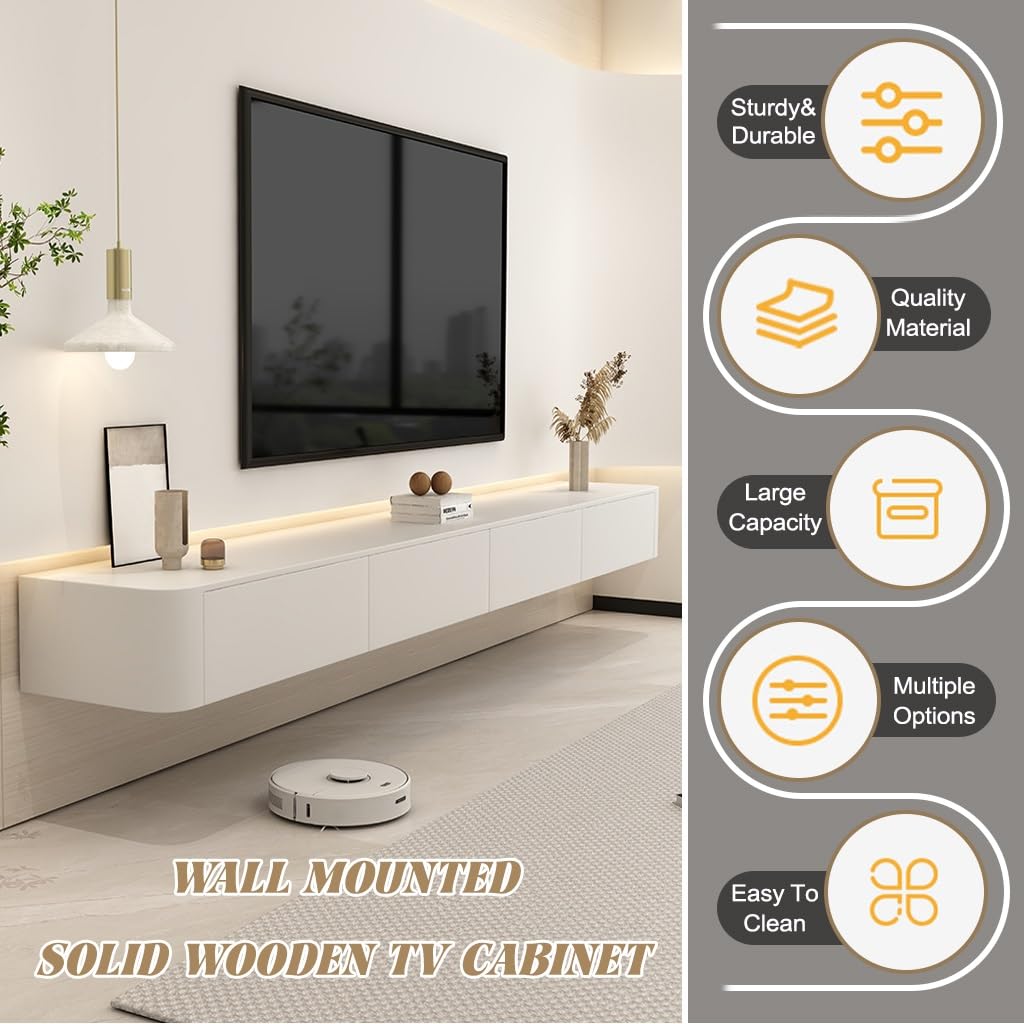 Schwebender TV-Ständer mit Schubladen, Wandhalterung, weiß, TV-Konsole, Regal für Wohnzimmer, Unterhaltung, Mitteltisch mit Stauraum, modern, schwarz, 160 cm