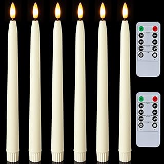 Homemory 11 inches Waxy Flameless Taper Candles with Remote Timer Dimmer, 6 Pcs Battery Operated Taper Candles with Flickering Flame, Ivory LED Candlesticks for Wedding, Christmas Indoor Decoration