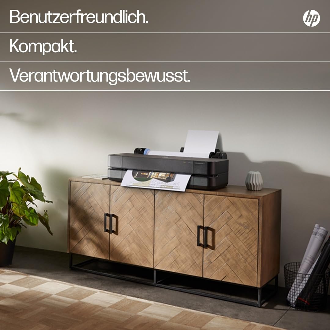 HP DesignJet T230 24 Zoll 61 cm 5HB07D, Großformatdrucker, Plotter, Standard A4-A1, 68 A1-Ausdrucke/Stunde, 35 Sekunden pro Seite, Recyceltes Metall, Click, Schwarz