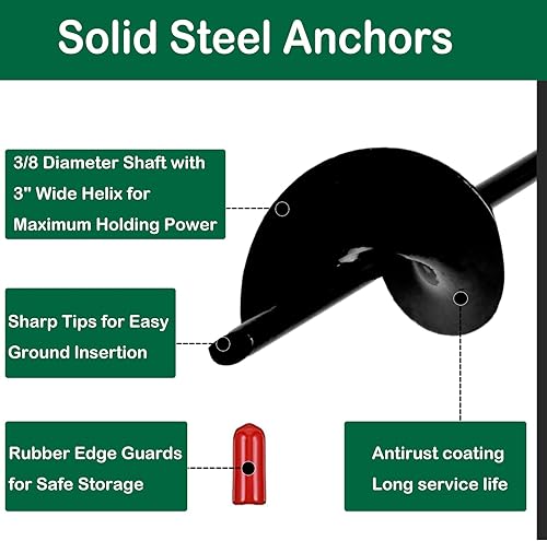 Miniatura 2 de Kit de anclajes de tierra de 18 pulgadas, 4 piezas, anclaje de tierra de 3 pulgadas de diámetro helicoidal, gancho de anclaje resistente para tienda