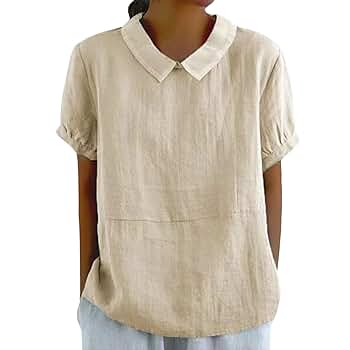 YZCX Women Summer Cotton Linen Tops Casual Short Sleeve