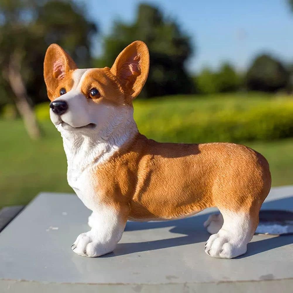 Dog Garden Statue Resin Corgi Sculpture Outdoor Lawn House Art Black(Brown)