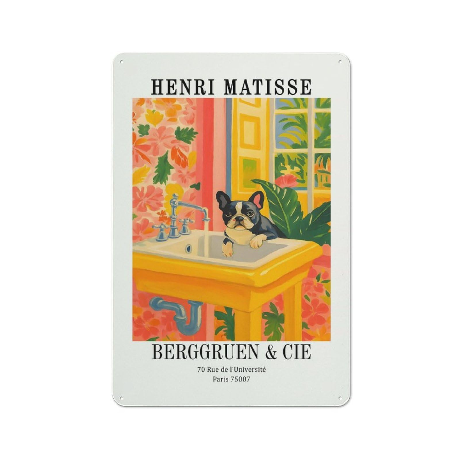 Junmoney Style-20 Tin Wall Plaque 30X20cm With Henri Matisse Dog In Sink Painting For Hallway Wall, Suited To Hallway Decor Lovers, For Retro Home Interiors