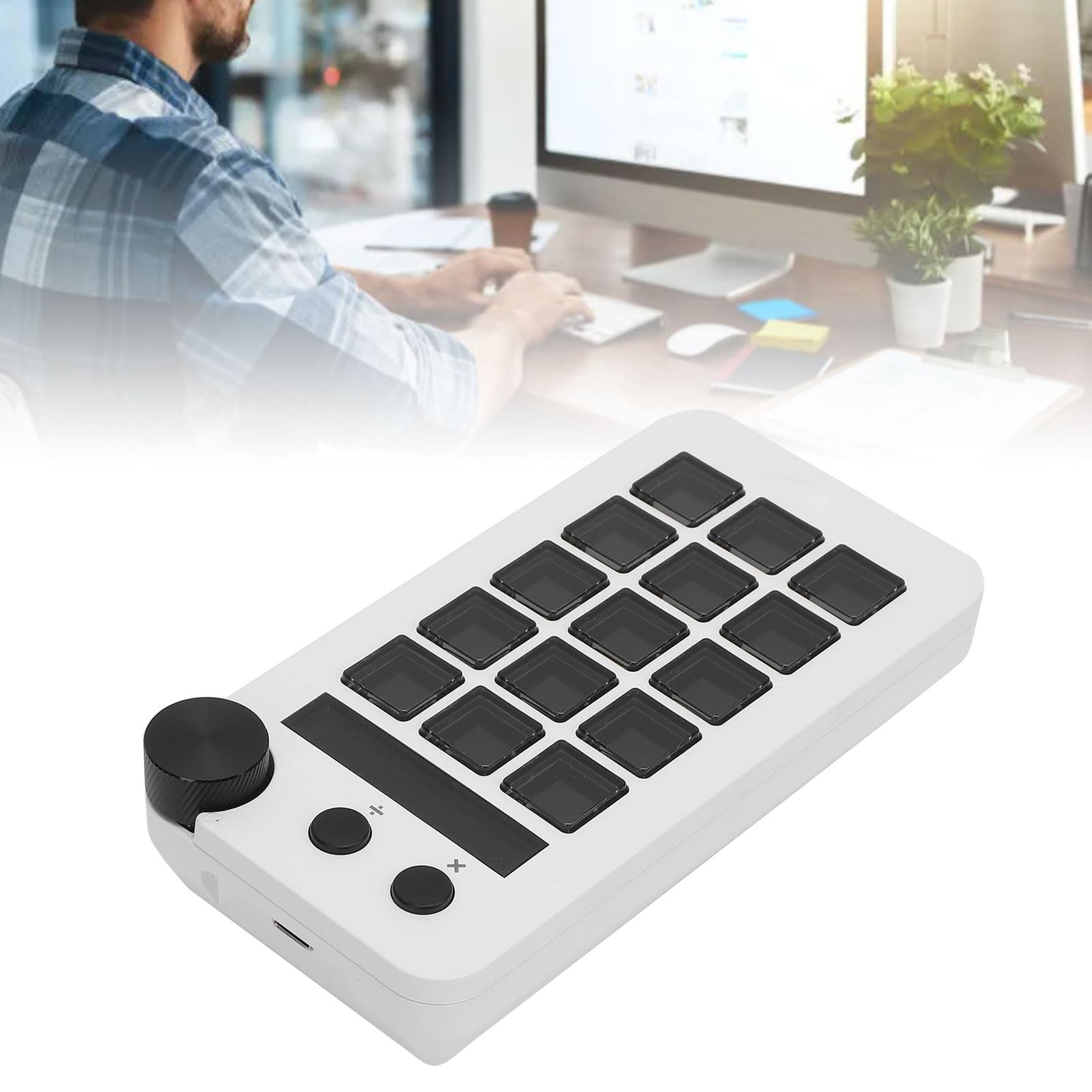 Controlador de Estudio con 15 Claves, Controlador de Transmisión con Perilla, Diseños Visuales Personalizables y Macros para Software de PC, Activando Acciones en Aplicaciones (BLACK) (WHITE)