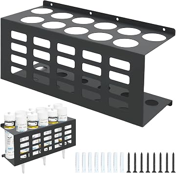 Wall Mount Storage Tubes Organizer, Metal Caulk Tube Tray, Grease Silicone Caulking Tube Holder, Sealant Storage Rack, Work Van Organizer For Workshop Garage Holds 11 Tubes Black