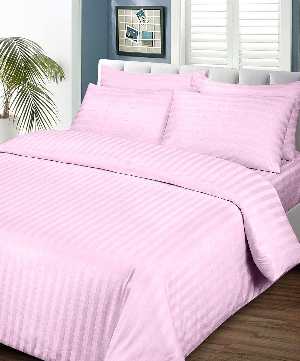 100% Egyptian Cotton Duvet Cover Set, 3 Piece Luxury Soft Comforter Bedding Set with Zipper Closure & 800 Thread Count Quilt Cover Sets - Pink Stripe, Oversize.