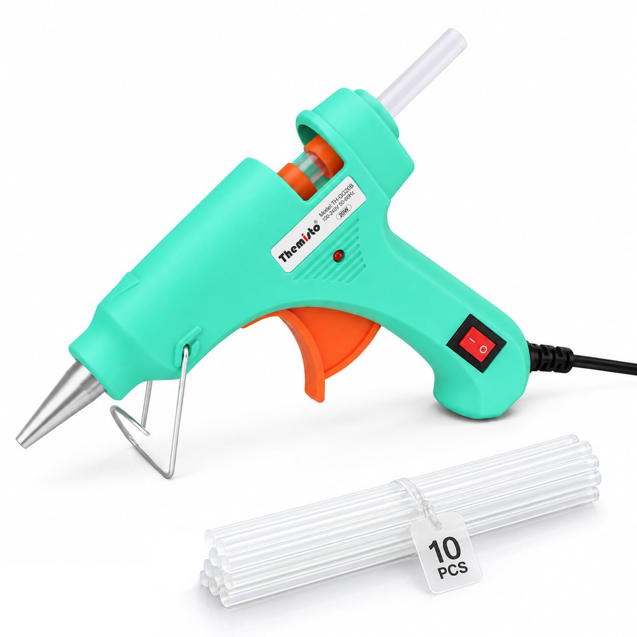 THEMISTO 20 Watt Mini Hot Melt Glue Gun with 10 Glue Sticks for DIY Ar