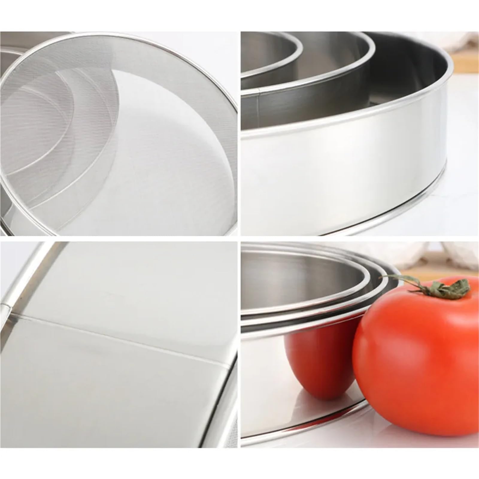 1 Set (3 Pezzi) Setaccio for Farina in Acciaio Inossidabile a Maglia fine 40 Mesh for la Cottura di Biscotti Pane Torta Pasticceria in Polvere Utensile da Cucina per Cucina