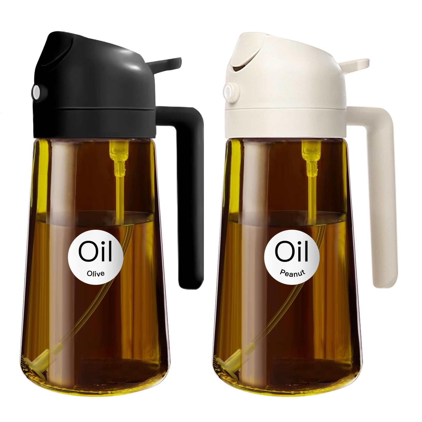 YARRAMATE 16oz/470ml Light-Blocking Dark Oil Sprayer for Cooking, 2-in-1 Olive Dispenser Bottle, Premium Amber Glass, Food-Grade Mister for Air Fryer, BBQ, Kitchen Use (Black & White) — image 1