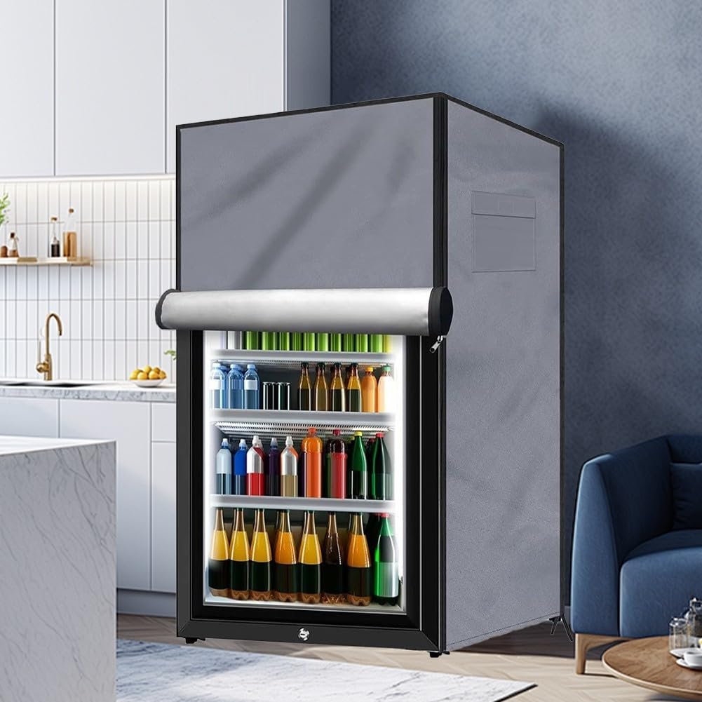 Copertura Impermeabile Per Frigorifero Da Esterno, Tessuto Oxford 210D, Con Prese D'aria E Tasche, Antiventoe Antipolvere, Per Mini Congelatore Verticale (Nero, 56x58x86 Cm)