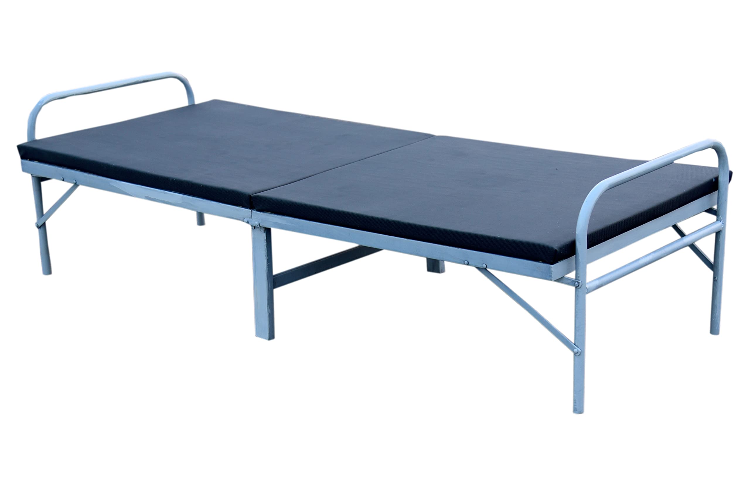 PS PARVESH SMART Metal Single Layer Folding Mattress Bed with Anti Skid Rexine Size (2.5Ft X 6Ft) - Black