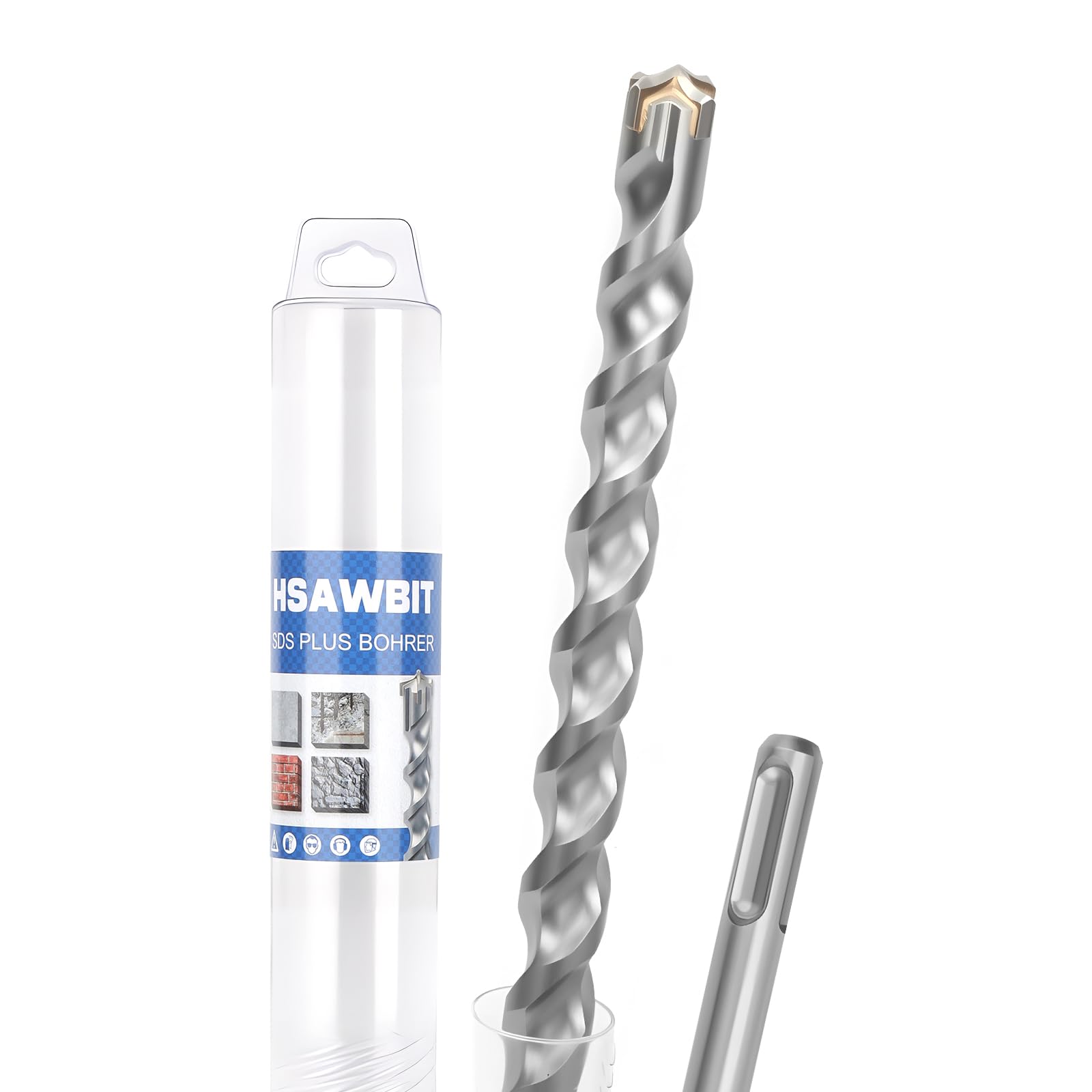 22x360mm SDS Plus Bohrer, Betonbohrer mit 4 Schneiden, Professioneller Hammerbohrer für Beton, Mauerwerk, Stein, Ziegel - Ideal für Stahlbeton und Bohrhammer