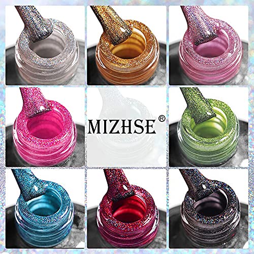 Mizhse Holographic Gel Polish Set, Galaxy Gloss Nail Lacquer Iridescent Glitter Gel Nail Polish, Laser Gel Polish, Nail Art Nail Pigment Curing Required Unicorn Mirror Laser Effect Nail Gel For Salon Home Manicure-8Pcs… #TOP6