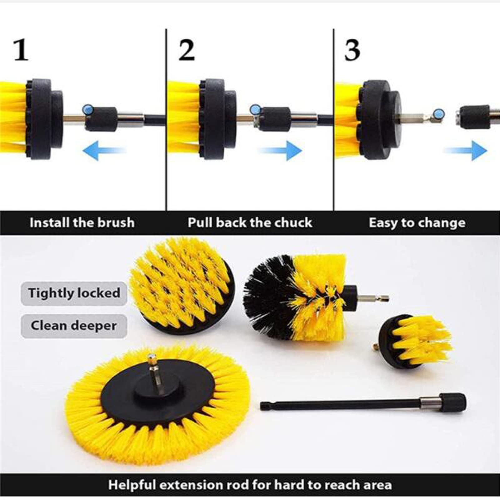 Bürstenaufsatz Bohrmaschine, 3 STK Spin Scrubber Reinigung Bürste Kit für Felgen, Power Scrubber Reinigung für Felgen, Badewanne, Küche