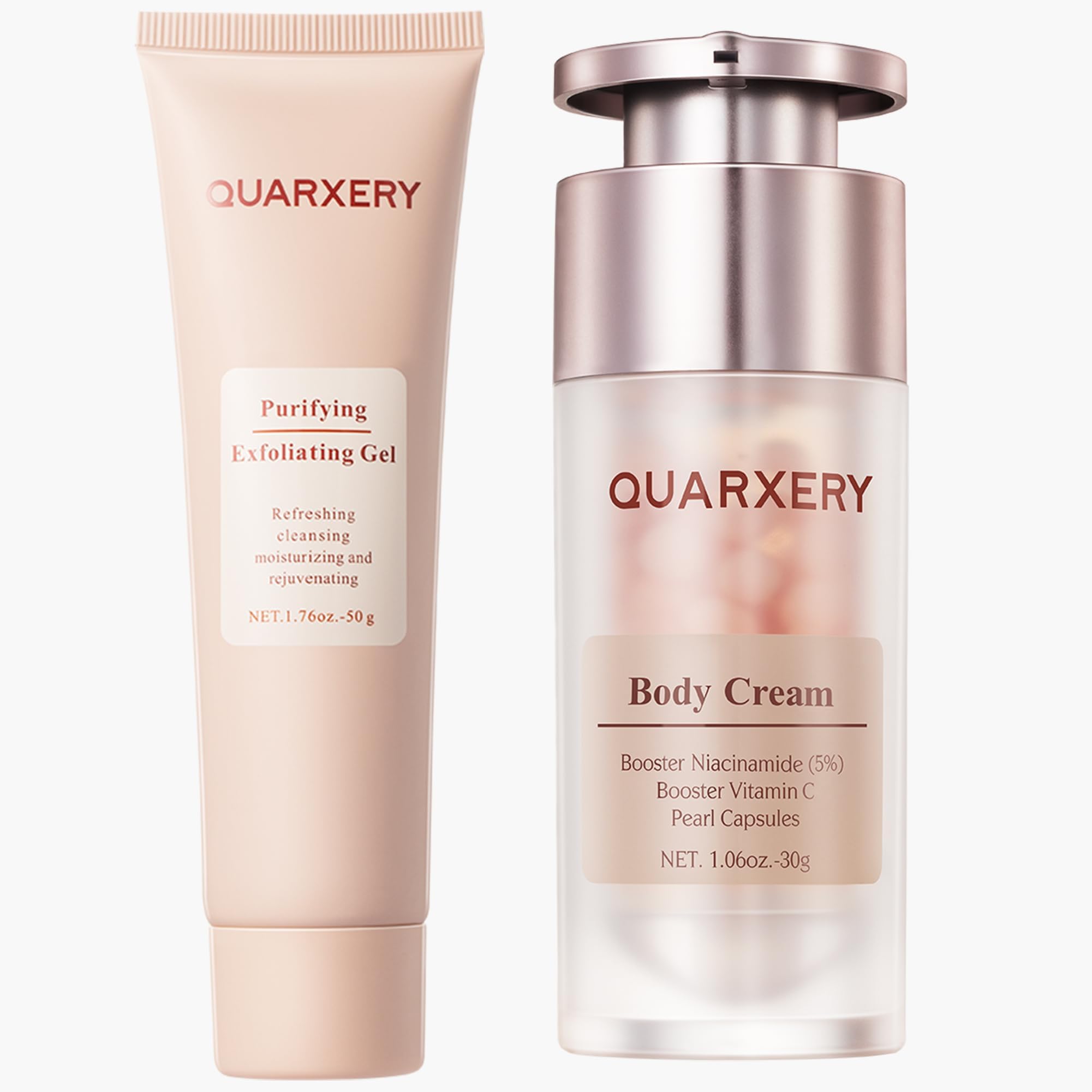 QUARXERY Exfoliating Care Set for Face & Body - 5% Niacinamide Body Cream + Purifying Peeling Gel - Improve Oily, Rough Skin - 2-Step Skincare Routine