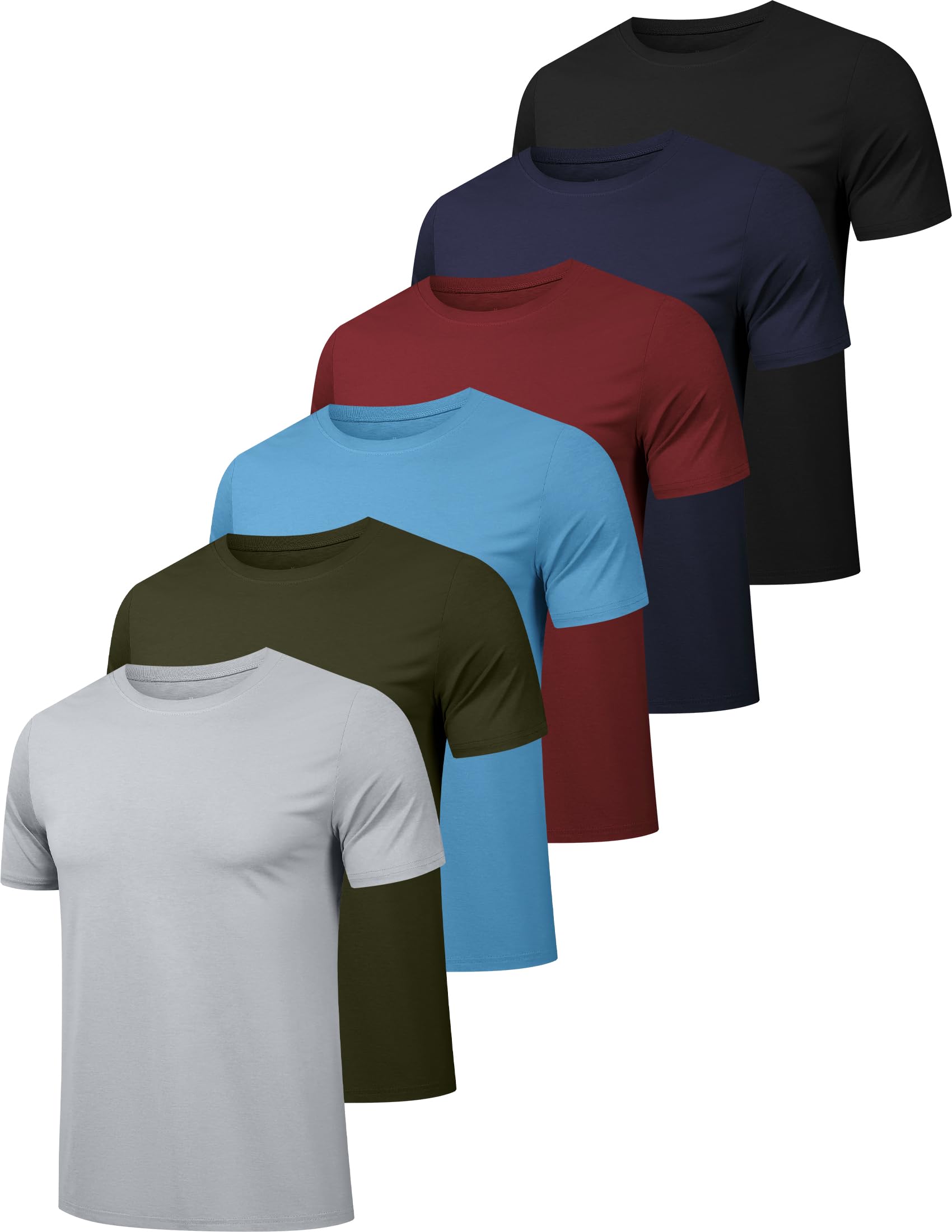 OYGSieg 6 Pack Workout Shirts for Men Short Sleeve Athletic Active Tops Quick Dry Crew Neck T Shirt for Running