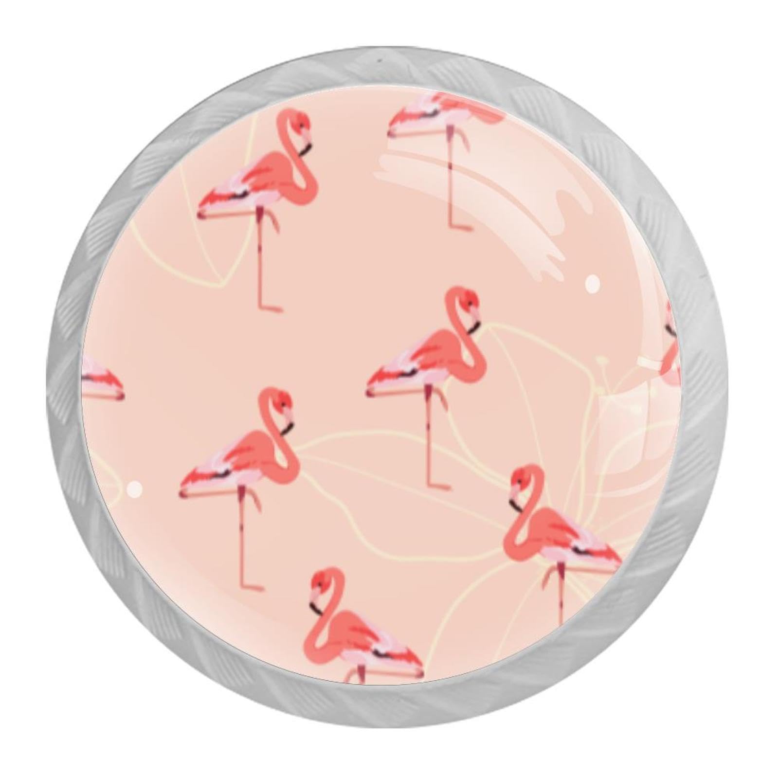 Tqmspg 4 Pieces Drawer Pulls Pink Flamingo Birds Door Knobs Dresser Handles for Kitchen Wardrobe Cupboard Hardware Furniture