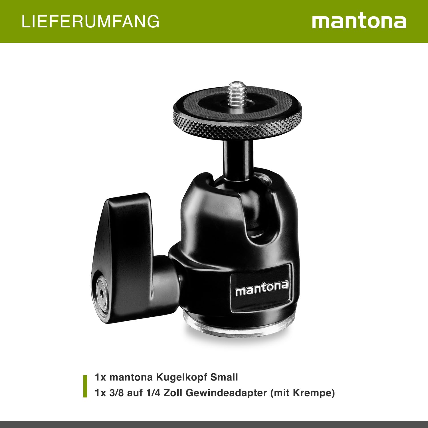 Mantona Small Kugelkopf für Ministativ (3/8 Zoll Gewinde)