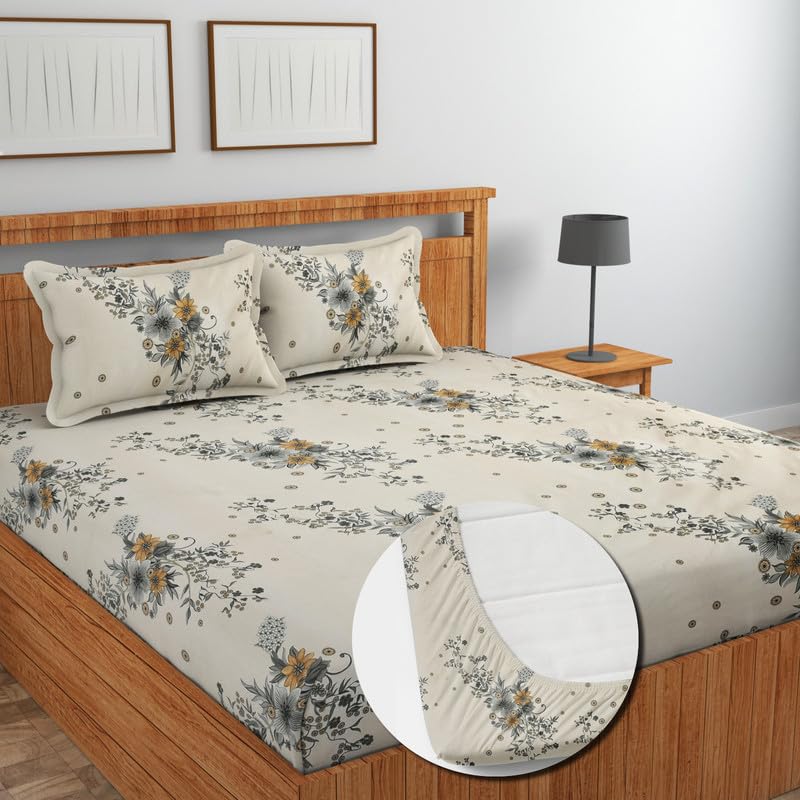 Image of NHD HOME Pure Cotton Full Elastic Fitted Bedsheets for Double King Size Bed with 2 Pillow Covers 220 TC Supersoft |Wrinkel Free Bed Cover Size - 72x78+10 inches, Pista