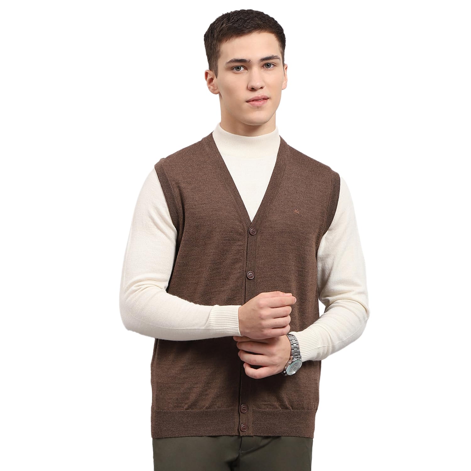 Mens Solid V Neck Pure Wool Cardigan