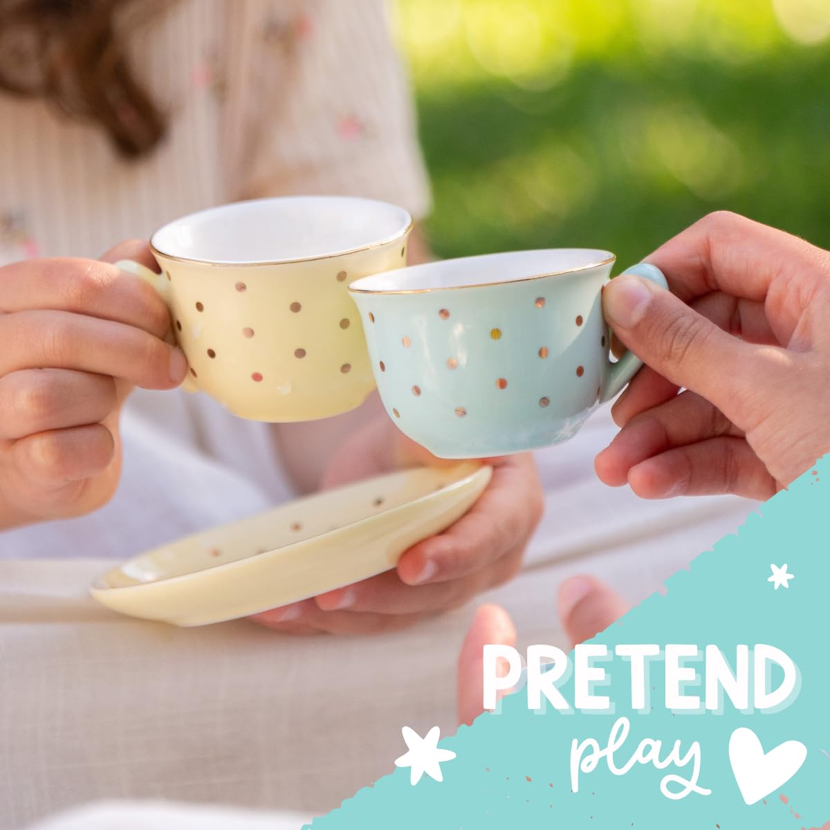 Amazon.co.jp: 女の子用磁器ティーセット – パステルとゴールドの水玉