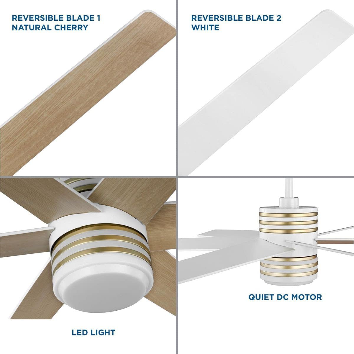 Carrollwood Collection 56-Inch 6-Blade DC Motor Contemporary Ceiling Fan Natural Cherry/White
