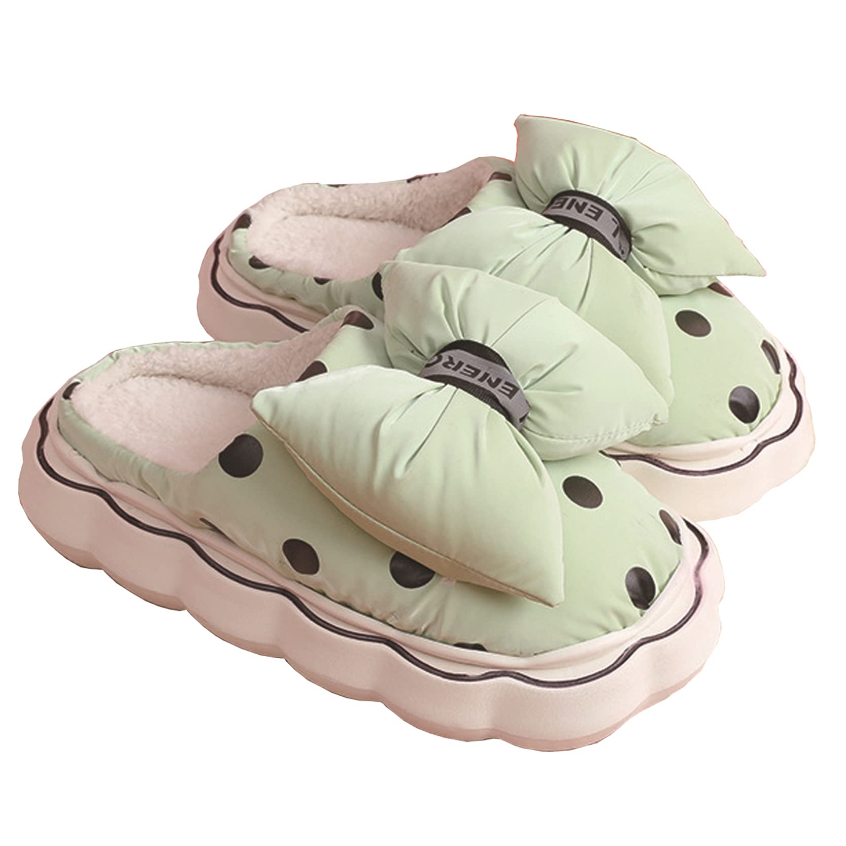 MEZONBow Top Soft Warm House Slippers Fluffy Faux Fur Lining Slipper for Women Men Fashion Cute Elegant Shoes Indoor Outdoor (Random Color)