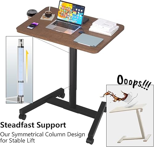 Miniatura 7 de Escritorio móvil de pie de 28 pulgadas, estaciones de trabajo para computadora con soporte para tazas, escritorio de pie portátil con ruedas