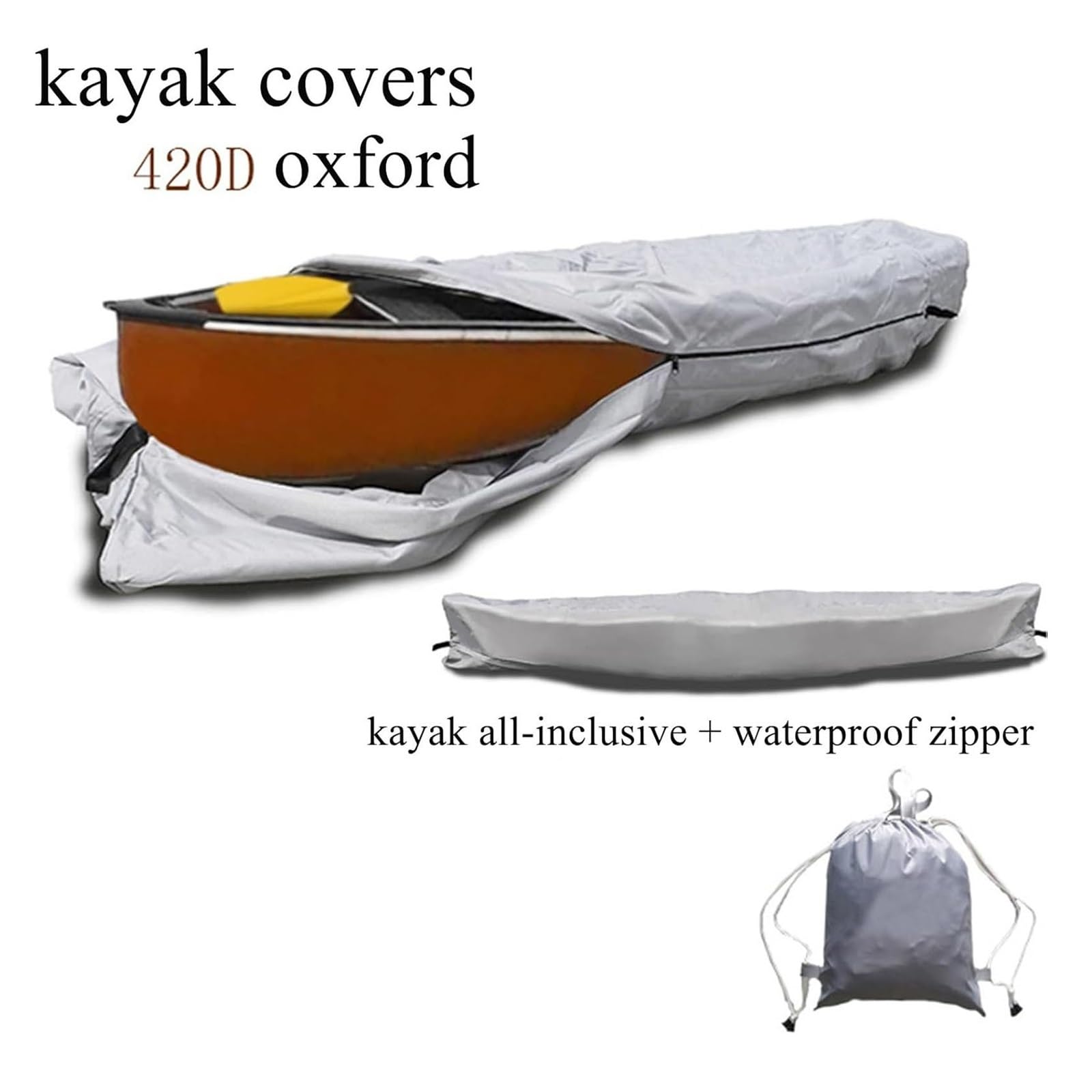 Pokrowce na deski do wiosłowania, Pokrowiec na kajak kajakowy 420D Oxford szary, od 10 do 18 stóp(13FT)
