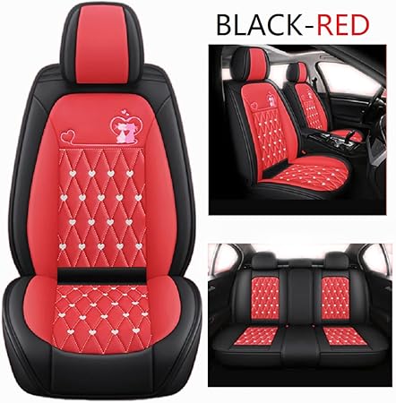 Amazon Co Jp Red Shyn R 004 レザーカーインテリア 可愛い猫 カーシートカバー 装飾カーシート カーシートプロテクター ブラック レッド フルセット 車 バイク
