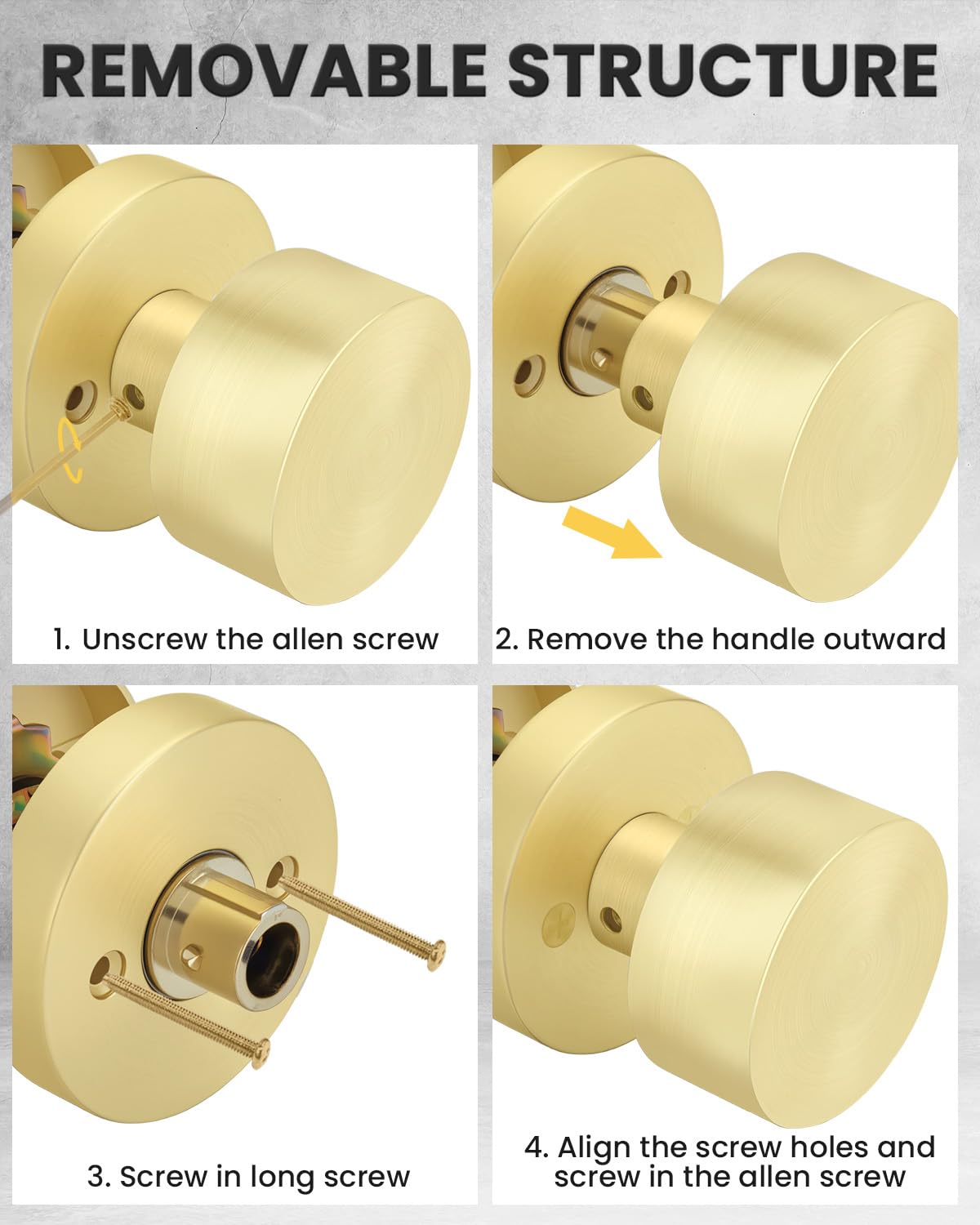 Brushed Gold Closet Door Knobs - 6 Pack -6