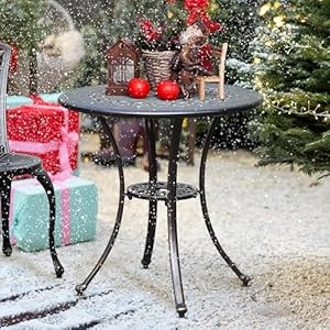 DWVO 25 Inches Round Patio Dining Table with Umbrella Hole, Antique Cast Aluminum Outdoor Bistro Table Outdoor Side Table for Backyard, Garden, Patio, Porch, Hammered Bronze DWVO 25 Inches Round Patio Dining Table with Umbrella Hole Antique Cast Aluminum Outdoor Bistro Table Outdoor Side Table for Backyard Garden Patio Porch Hammered Bronze