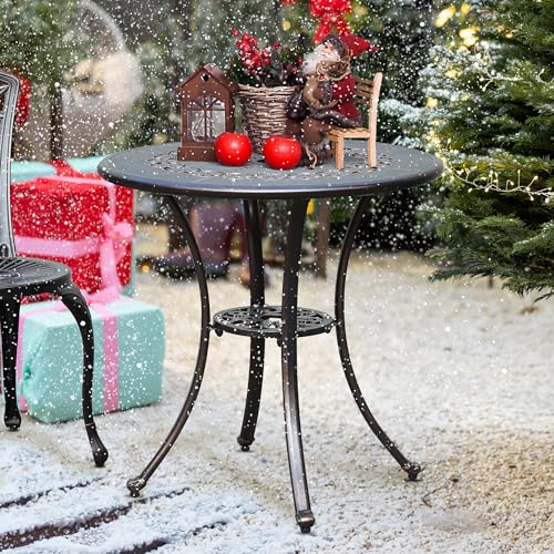 DWVO-25-Inches-Round-Patio-Dining-Table-with-Umbrella-Hole-Antique-Cast-Aluminum-Outdoor-Bistro-Table-Outdoor-Side-Table-for-Backyard-Garden-Patio-Porch-Hammered-Bronze DWVO 25 Inches Round Patio Dining Table with Umbrella Hole Antique Cast Aluminum Outdoor Bistro Table Outdoor Side Table for Backyard Garden Patio Porch Hammered Bronze