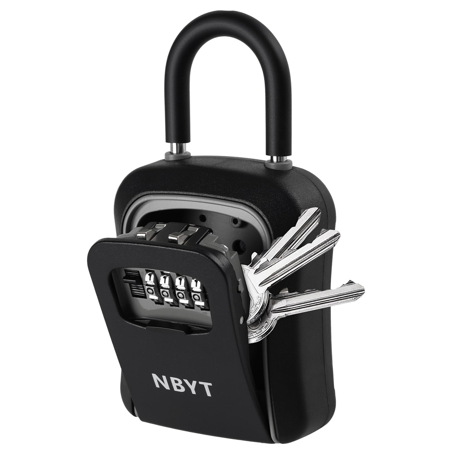 Nbyt Black Portable Combination Lock Box, House Key Hider, Waterproof Key Safe Storage (With Shackle)