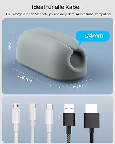 Miniatura 4 de Organizador de cables magnético, soporte de cable de escritorio con 6 clips magnéticos para cables, gestión de cables de carga para oficina en casa,
