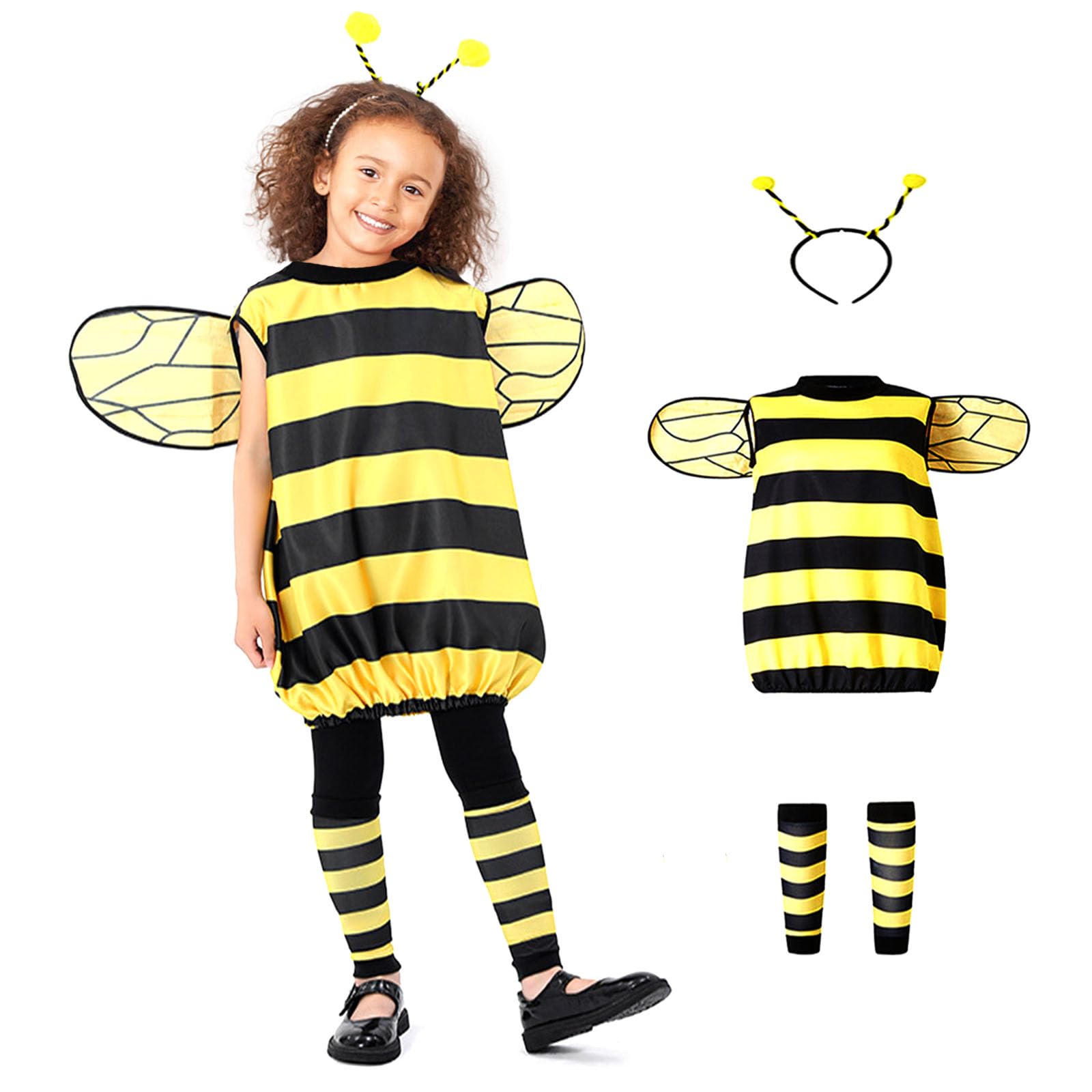 TUSAUW Bee Costume Halloween Bee Costume with Headband Jacket Wings Leggings for Halloween Christmas Theme Party
