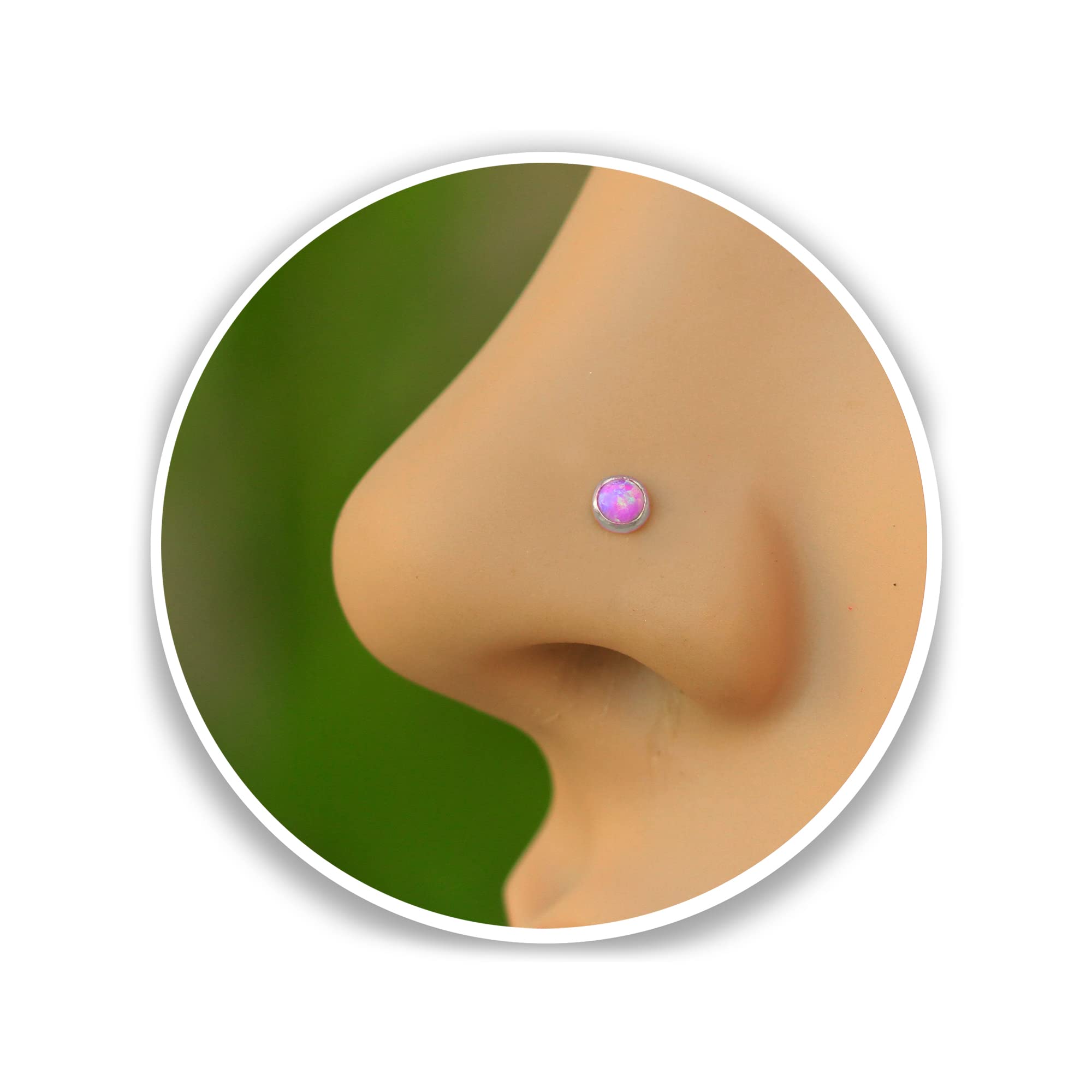 ALOME PIERCINGSOpal Nose Stud - 22 Gauge Pink Opal Silver Nose Piercing Stud - Tiny L Shape Nose Stud - Silver Nose Studs for Women