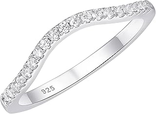 Moissanite Curved Wedding Bands for Her Stacking Eternity Rings 925 Sterling Silver Wishbone Size 5-10