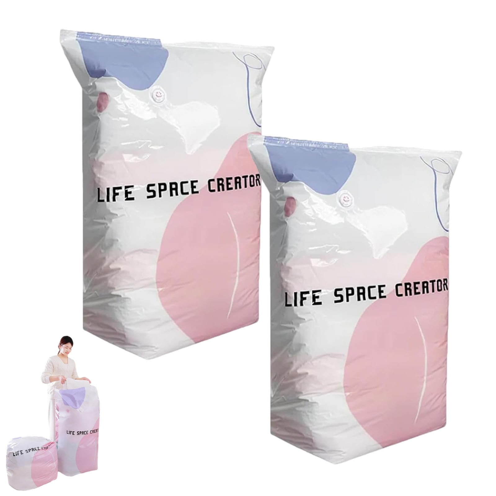Large No-Pump 3d Vacuum Storage Bags, Large Capacity Vacuum Storage Bags, 3d Compression Storage Bag, Thickened Reusable Space Saver for Clothes Duvets, Bedding & Travel