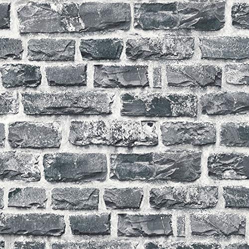 BRICOFLOR Papier peint brique gris foncé moderne Tapisserie grise effet pierre trompe l'oeil chambre adulte Papier peint style industriel