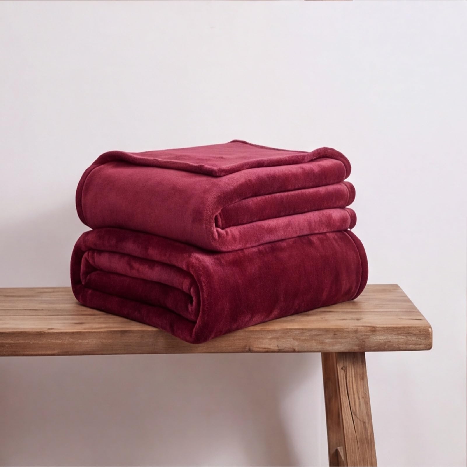 Koc flanelowy 150 x 235 cm, kaszmir, przytulny, koc polarowy, odporny na zagniecenia, odporny na zagniecenia, na sofę, do sypialni, kolor czerwonego wina