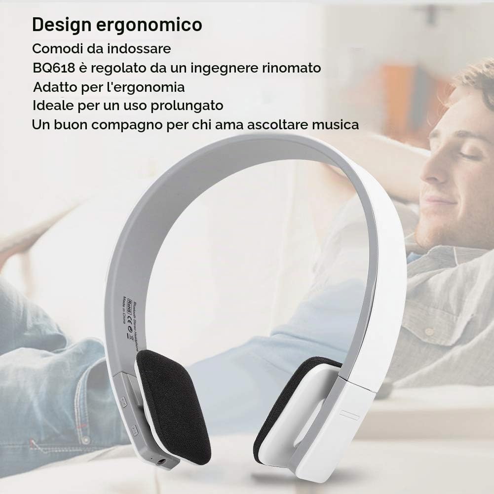 Goshyda Cuffie, Cuffie Vivavoce Ergonomiche Senza Fili Bluetooth Stereo con Bassi Potenti e Microfono, per Sport all'Aria Aperta Running Fitness(Bianca)