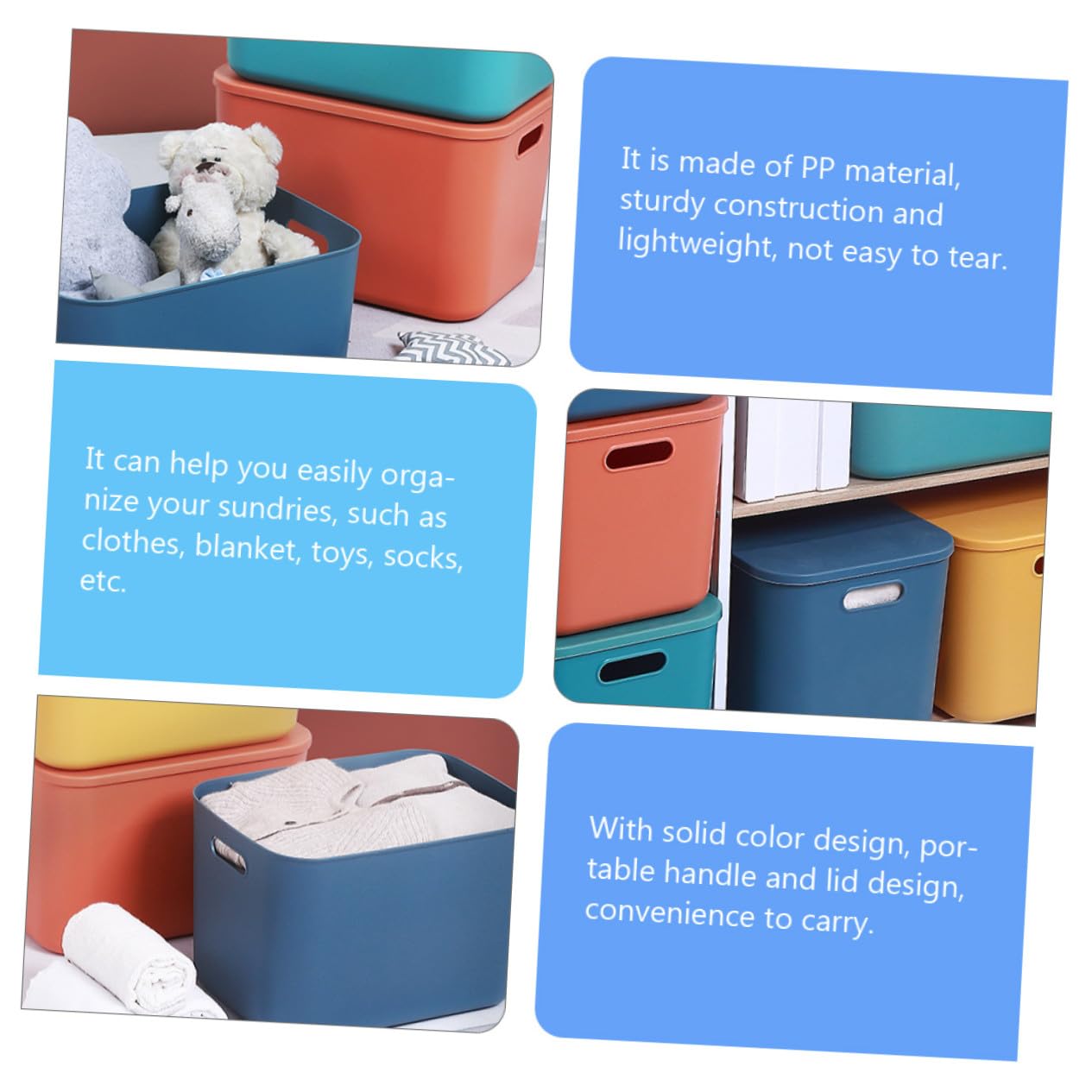 Contenitore con e Manici in Plastica Scatola Rigida per Armadio e Casa Organizer per Vestiti Biancheria e Accessori Blu